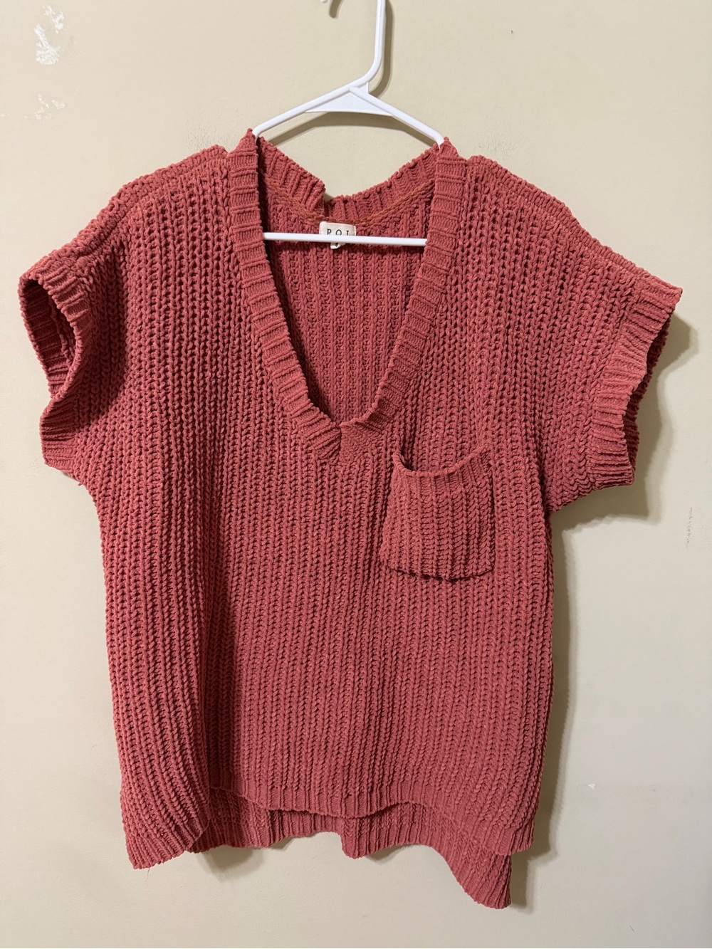 POL small Rosewood V-Neck Short Sleeve Knit Sweater cottagecore cozy Gilmore euc - Picture 1 of 6